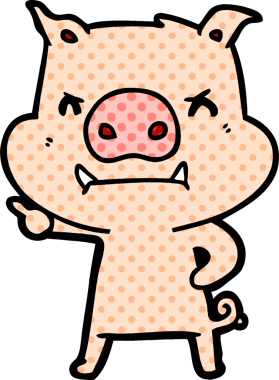 Bir insan tarafından çizilmiş kızgın çizgi film domuzu.