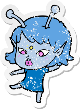 Bir insan tarafından çizilmiş güzel uzaylı bir kızın sıkıntılı çıkartması.