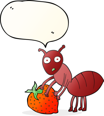 Bir insan tarafından çizilmiş çilekli serbest konuşma balonu karınca.