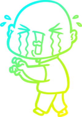 Bir insan tarafından çizilmiş, ağlayan kel bir adamın çizdiği soğuk çizgi.