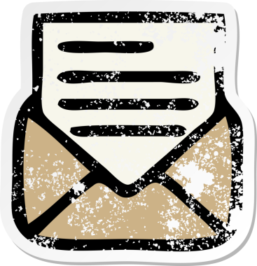 Sevimli bir karikatür mektubu ve bir insan tarafından çizilmiş zarfın sıkıntılı etiketi.