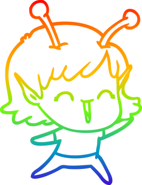 Gökkuşağı gradyan çizgi çizimi bir insan tarafından çizilmiş uzaylı bir kızın gülüşü.