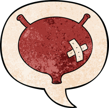 bir insan tarafından çizilmiş, konuşma baloncuklu karikatür mesanesi.