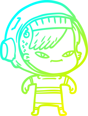 Bir insan tarafından çizilmiş soğuk gradyan çizgili astronot kadın çizimi.