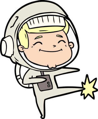 Bir insan tarafından çizilmiş mutlu astronot çizgi filmi.