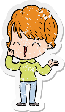 Bir insan tarafından çizilmiş, gülen bir karikatür çıkartması.