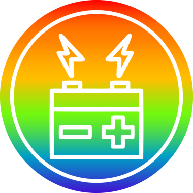 bir insan tarafından çizilmiş gökkuşağı gradyanı olan akü dairesel simgesi