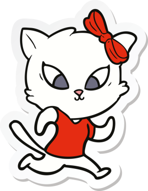 Bir insan tarafından çizilmiş çizgi film kedisinin çıkartması.