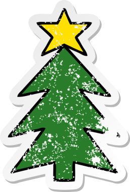 Bir insan tarafından çizilmiş şirin bir karikatür Noel ağacının sıkıntılı çıkartması.