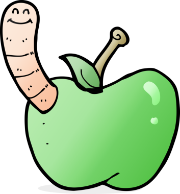 Bir insan tarafından çizilmiş solucanlı çizgi film elması