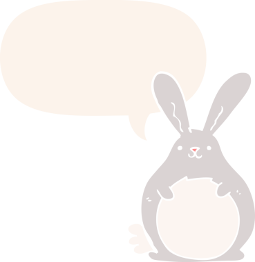 Konuşma baloncuklu çizgi film tavşanı insan tarafından çizilmiş.