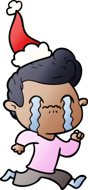 Bir insanın çizdiği Noel Baba şapkasıyla ağlayan bir adamın el çizimi karikatürü.