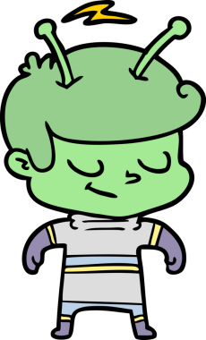 Bir insan tarafından çizilmiş dost canlısı çizgi film uzay adamı.