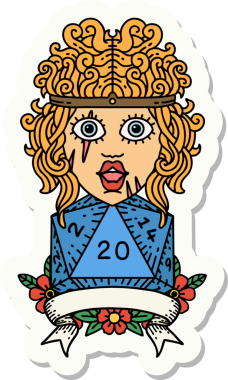 Bir insan tarafından çizilmiş 20 zarlı bir insan barbarının çıkartması.