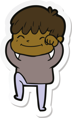 Bir insan tarafından çizilmiş mutlu bir çocuğun çıkartması.