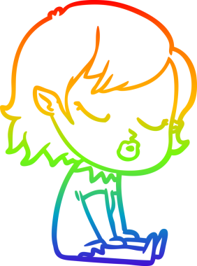 Gökkuşağı gradyan çizgisi. Bir insan tarafından çizilmiş şirin bir vampir kız çizgi filmi.