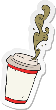 Çizgi film çıkartması. Bir insan tarafından çizilmiş kahveyi çıkar.