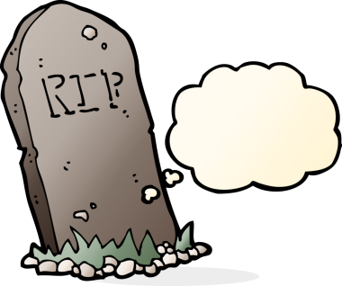 Bir insan tarafından çizilmiş düşünce baloncuklu karikatür gibi ürkütücü bir mezar.