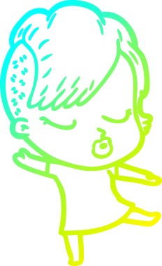 Bir insan tarafından çizilmiş soğuk gradyan çizgi film karakteri güzel hippi kız.