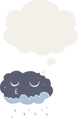 Düşünce baloncuğu olan karikatür yağmur bulutu insan tarafından çizilmiş.