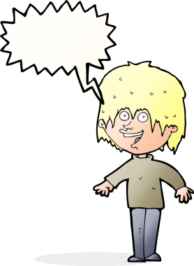 Bir insan tarafından çizilmiş konuşma balonuyla heyecanlı bir adam.