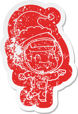 Mutlu çizgi film, Noel Baba şapkası takan astronot bir adamın sıkıntılı çıkartması.