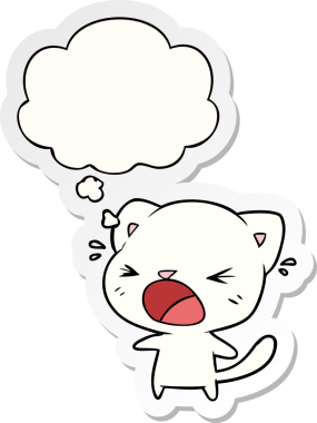 çizgi film kedisi insan tarafından çizilmiş bir çıkartma gibi düşünce baloncuğuyla ağlıyor.