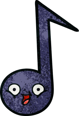 Bir insan tarafından çizilmiş müzikal notanın retro grunge desen karikatürü