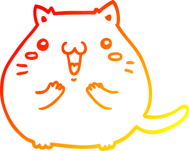 Bir insan tarafından çizilmiş mutlu çizgi film kedisinin sıcak çizgi çizgisi.