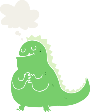 insan tarafından çizilmiş düşünce baloncuklu çizgi film dinozoru.