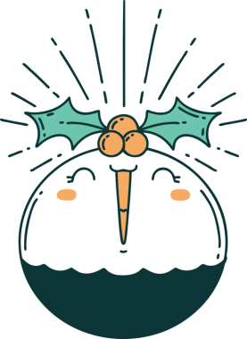 Bir insan tarafından çizilmiş geleneksel bir dövmeli noel pudinginin resmi.