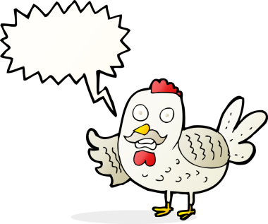 Bir insan tarafından çizilmiş konuşma baloncuğu olan yaşlı horoz çizgi filmi.