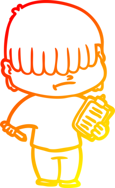 Bir insan tarafından çizilmiş dağınık saçlı bir çizgi film çocuğunun sıcak çizgi çizimi.