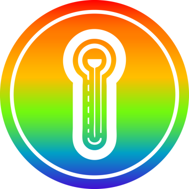 bir insan tarafından çizilmiş gökkuşağı eğimli cam termometre dairesel simgesi