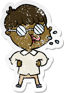 Bir insan tarafından çizilmiş gözlük takan çizgi film karakterinin sıkıntılı çıkartması.