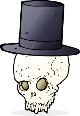 Bir insan tarafından çizilmiş silindir şapkalı kafatası.