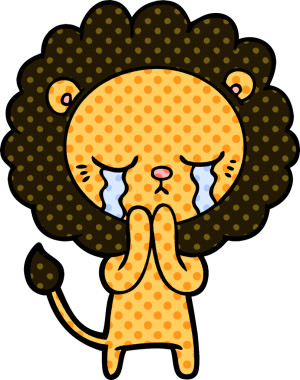 Bir insan tarafından çizilmiş ağlayan çizgi film aslanı.