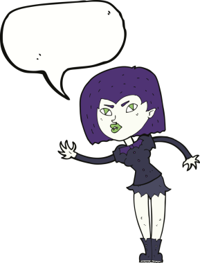 Bir insan tarafından çizilmiş konuşma balonu olan vampir kız.