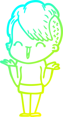 Bir insan tarafından çizilmiş, mutlu bir hipster kız çizgi filmi.