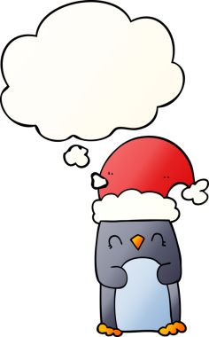 Düşünce baloncuğu olan karikatür pengueni bir insan tarafından çizilmiş.