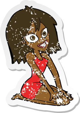 Bir insan tarafından çizilmiş mutlu kadın elbisesinin eski, sıkıntılı çıkartması.