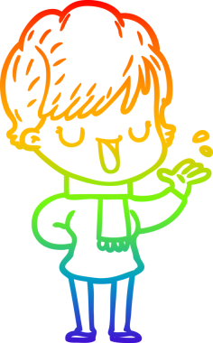 Gökkuşağı gradyan çizgi çizimi bir insan tarafından çizilmiş bir karikatür kadın