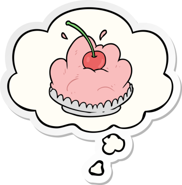 Düşünce baloncuklu karikatür tatlısı insan tarafından çizilmiş bir çıkartma.