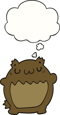 Bir insan tarafından çizilmiş düşünce baloncuklu çizgi film ayısı.