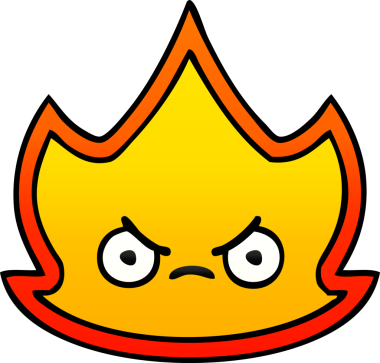 Bir insan tarafından çizilmiş ateş alevinin gölgeli çizgi filmi.