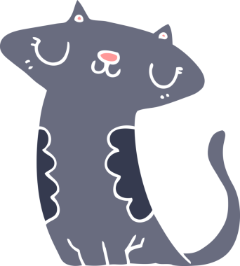 Bir insan tarafından çizilmiş düz renkli çizgi film kedisi