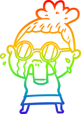 Bir insan tarafından çizilmiş güneş gözlüğü takan, ağlayan bir karikatür çizimi.