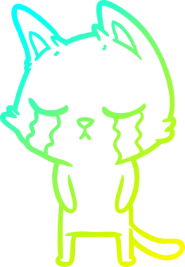 Bir insan tarafından çizilmiş ağlayan çizgi film kedisinin soğuk gradyan çizgisi.