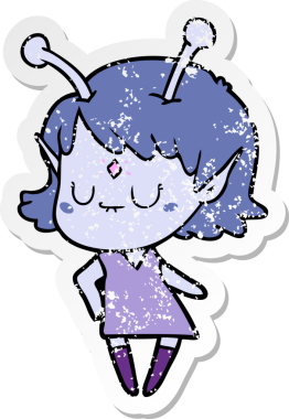 Bir insan tarafından çizilmiş uzaylı bir kızın sıkıntılı çıkartması.