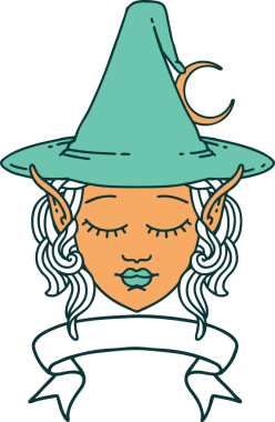 Retro Dövme Biçimi Elf karakteri yüzü bir insan tarafından çizilmiş pankartıyla